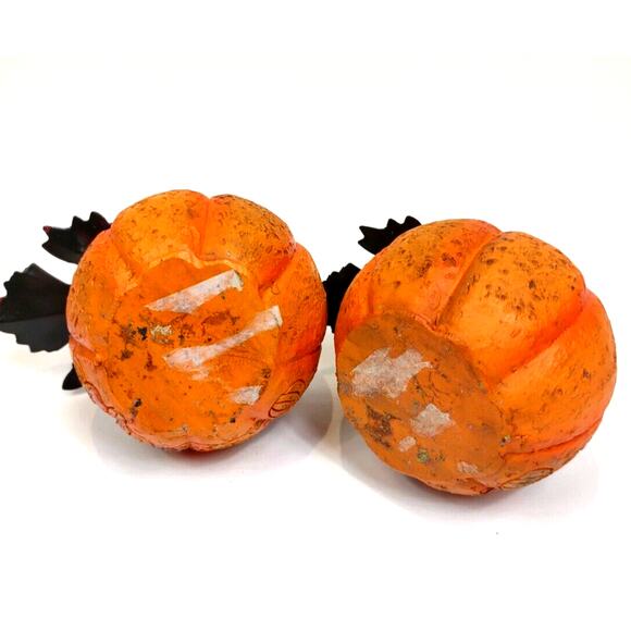 Set Resin Pumpkin Figurines w/ Metal Leaves Carved Harvest Welcome Fall Decor - Picture 5 of 7